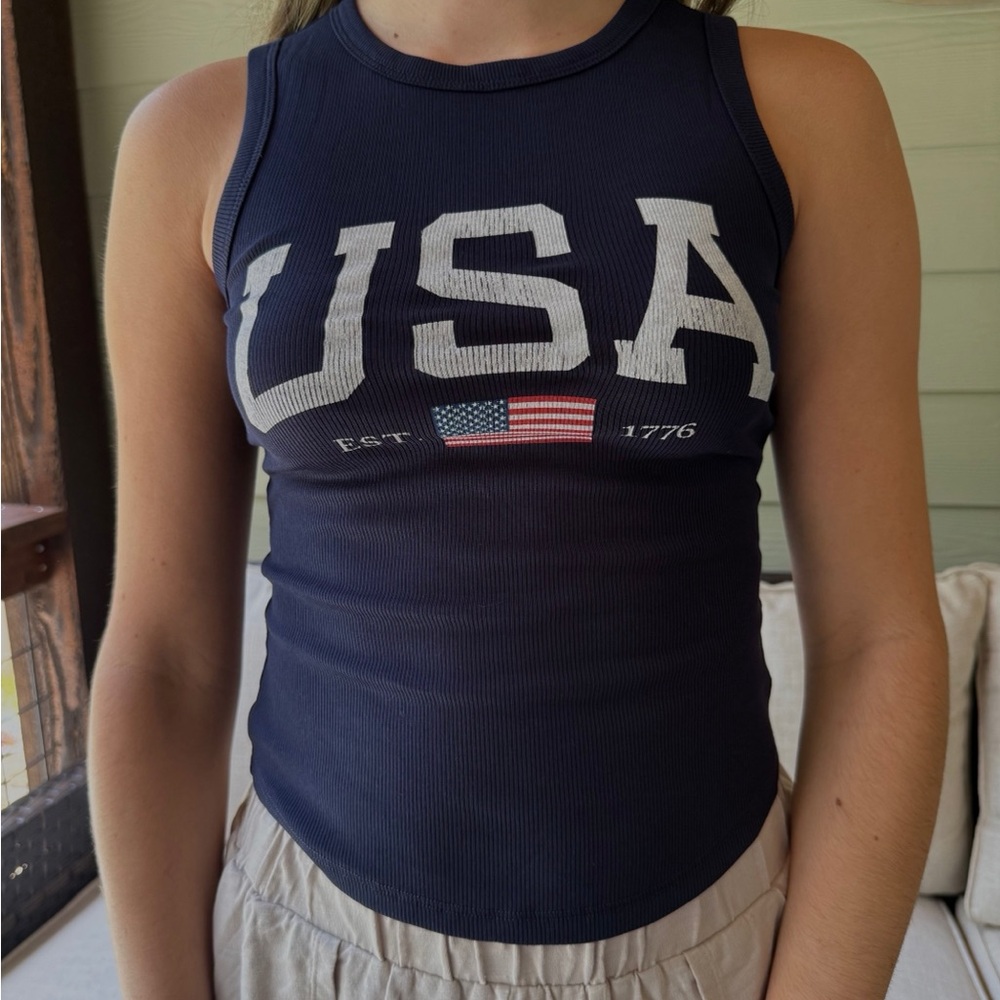 J.O.A. Navy USA Graphic Tank Top